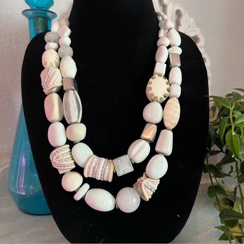 Textural Beaded Double Strand Necklace